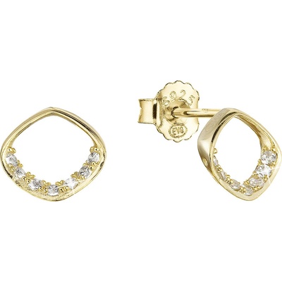 Pavona Pozlacené stříbrné náušnice pecky kosočtverec se zirkony 11424.1 Au plating