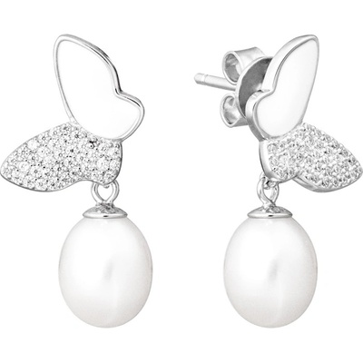 Gaura Pearls stříbrné s bílou perlou Ala motýl SK19372E bílá