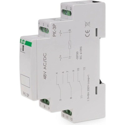 PK-3P/48 - Elektromagnetické pomocné relé, 48V, 8A, 3x NO/NC
