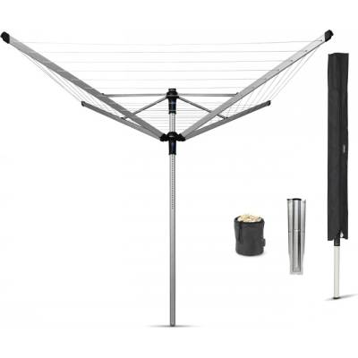 Brabantia Външен простор Brabantia Lift-O-Matic Advance 90300254, 50 м, Регулируема височина, Метален шиш за вкопаване, Калъф, Торба с щипки, Резистентен на корозия, Инокс (90300254)