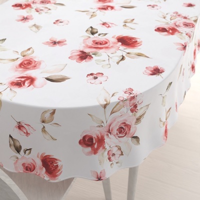 Biante Teflónový oválny obrus TF-023 Červené ruže na bielom 50x100cm