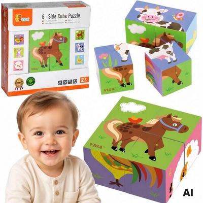 Viga puzzle kocky zvieratká z farmy 4 ks