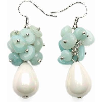 Nefertitis Amazonit a Mother of Pearl módní náušnice NF13183