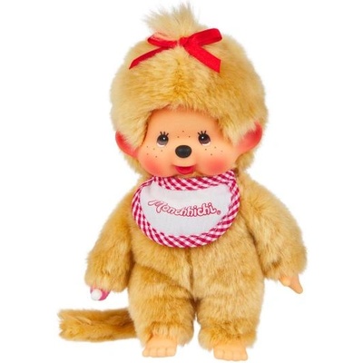 Monchhichi Мончичи момиче бежово с червена лигавник 20см