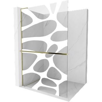 Mexen Kioto+ L Душ преграда с лавица Walk-in 120 x 200 см, бяла вълна, злато - 800-120-123-50-97 (800-120-123-50-97)