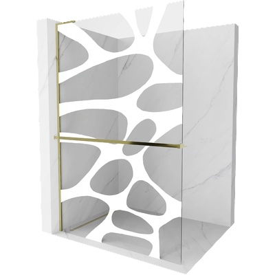 Mexen Kioto+ L Душ преграда с лавица Walk-in 120 x 200 см, бяла вълна, злато - 800-120-123-50-97 (800-120-123-50-97)