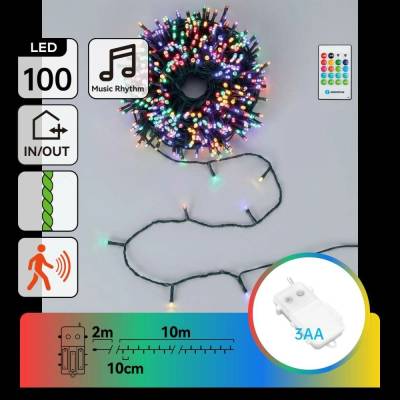 Aigostar B.V. LED Stm venk ván řetěz se senz 100xLED/3xAA 12m multicolor + DO B10303AADY – Hledejceny.cz