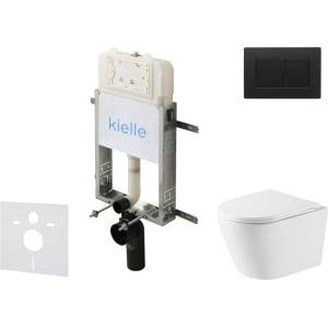 kielle Genesis New - Комплект структура за вграждане, тоалетна чиния Nefia Vortex, Rimless+, SoftClose седалка и бутон Gemini New III, черен мат 30528SZ54 (30528SZ54)