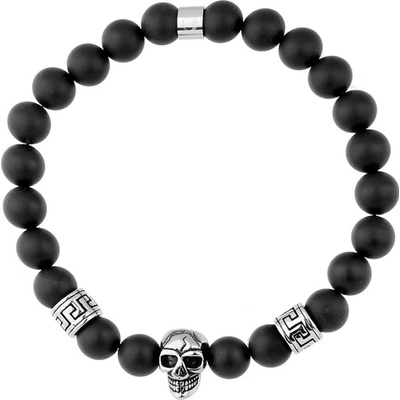 Manoki korálkový náramek rockový náramek s lebkou Ethan řecký meandr černý onyx BA1016B černá