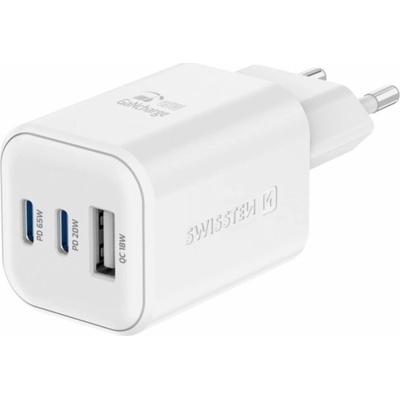 Swissten síťový adaptér gan 2x usb-c 65w pd + 1x usb-a 18w qc bílý | Zboží Auto
