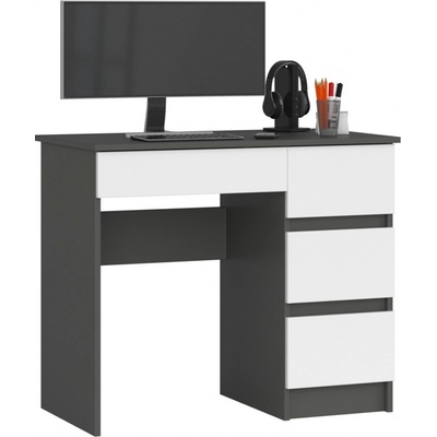 Ak furniture Psací stůl A-7 90 cm grafitový/bílý pravý