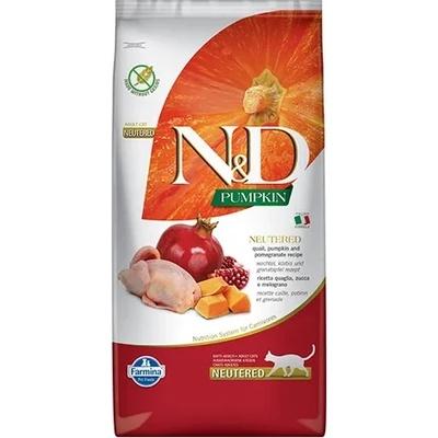 Farmina N&D Pumpkin Quail&Pomegranate Neutered - пълноценна храна за кастрирани котки с пъдпъдък, тиква и нар; без зърно 5.00 кг