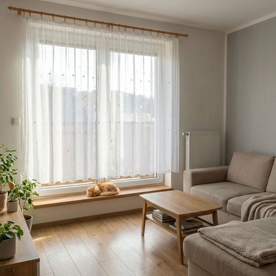 Rand žakárová jemná záclona EAL27290, květinový vzor, vyšívaná, bílá, výška 140cm (v metráži)