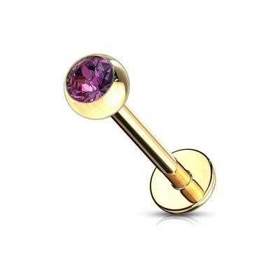 Šperky4U Pozlacený piercing do brady labreta, tmavě fialový zirkon LB1033-A