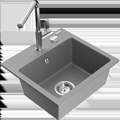 Milo гранитна мивка с 1 отделение и кухненски смесител Flora, сив - 6505-71-670401-00 (6505-71-670401-00)