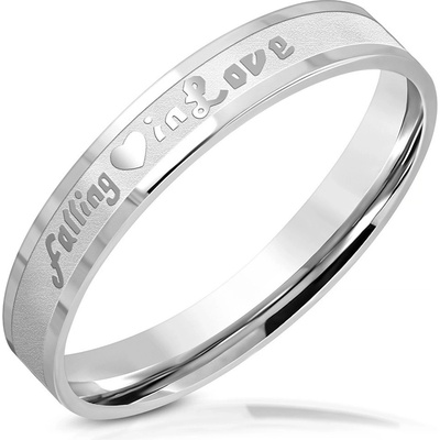 Šperky Eshop prsten z chirurgické oceli nápis falling in Love lesklé linie matný pás 3 L07.08