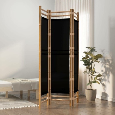 vidaXL Paraván skládací 120 × 180 cm bambus a plátno černý 3panelový 350627