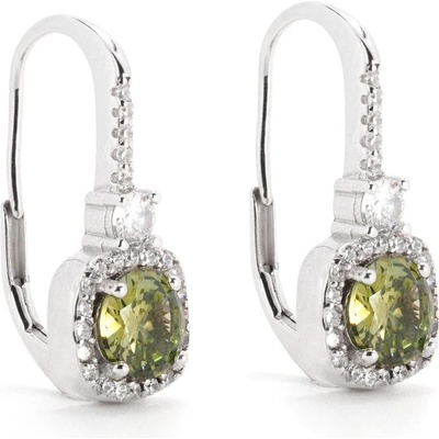 Rafity stříbrné náušnice s chrysolitem a zirkony E0093KL-0305