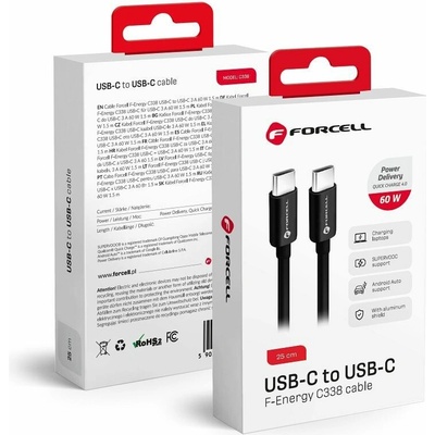 Forcell C338 Type C to Type C Pd Qc4.0 3A 60W 0,25m černý