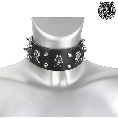 Leather & steel fashion чокър luxury skulls- lsf9 82