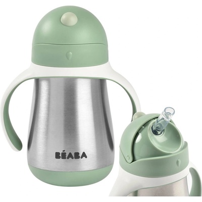 Beaba Fľaša Bidon s dvojitými stenami Stainless Steel Straw Cup Sage Green 250 ml z nehrdzavejúcej ocele zelená