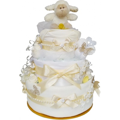 BabyTorta trojposchodová plienková torta bielo krémová pre bábätko krstiny CLASSIC