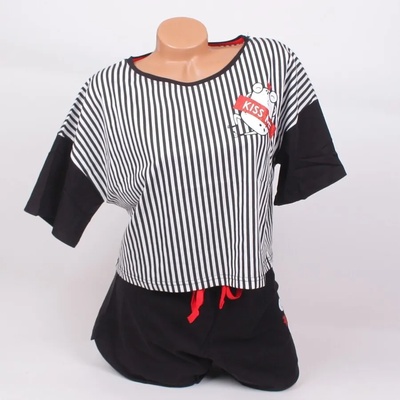 Дамска пижама за лятото с райе в черно и бяло