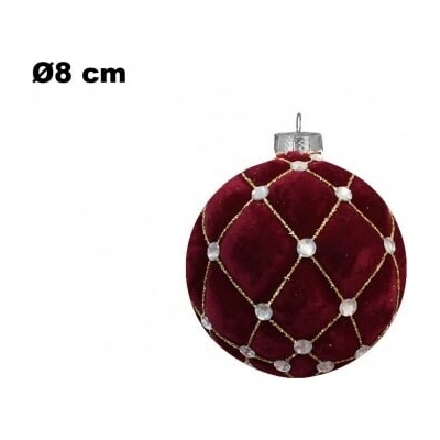 Bordová červená vianočná guľa - sada 6 ks 8 cm