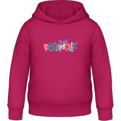 AWDis detská mikina s Kapucňu Psí dizajn s nápisom DOGAHOLIC Zvodná ružová