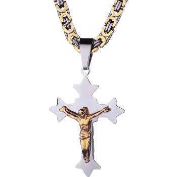 HARAHU Мъжко колие LO-32537 Cross - Златно / Сребърно KP32537 (LO-32537)