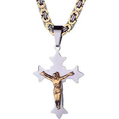 HARAHU Мъжко колие LO-32537 Cross - Златно / Сребърно KP32537 (LO-32537)