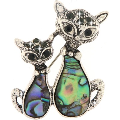 Biju brož sedící kočky zdobené umělým kamenem a zirkony 9001545