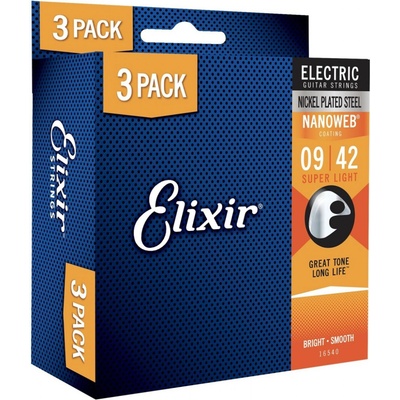 Elixir 16540 Nanoweb Super Light 9-42 3 Pack Set Electric Strings