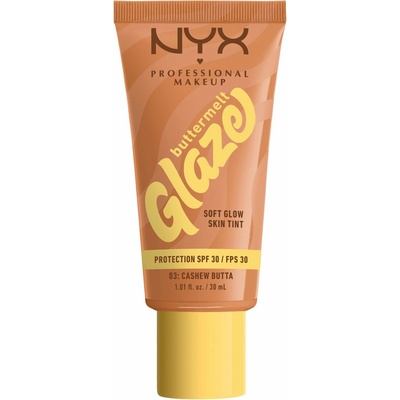 NYX Professional Makeup Buttermelt Glaze Soft Glow Skin Tint SPF30 rozjasňující make-up s uv ochranou 03 Cashew Butta 30 ml