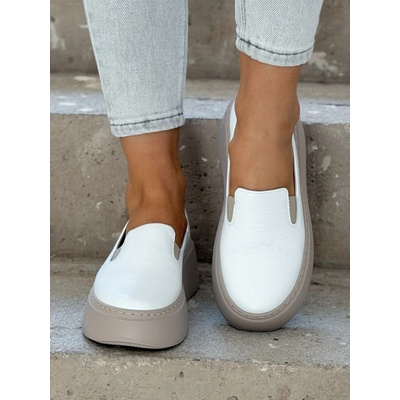 Dámské kožené slip-on tenisky RUSIN LARKS bílá/béžová – Zboží Dáma