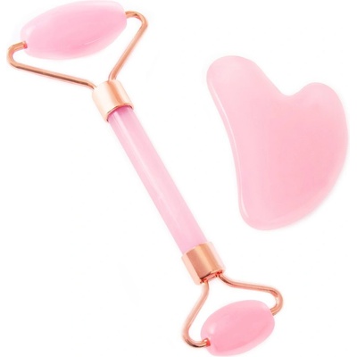 Gua Sha růžový kámen + masér - sada růženínu na masáž obličeje