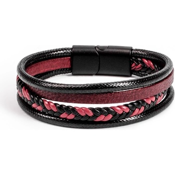 Base Мъжки комплект с 4 гривни от естествена кожа - Черно-Червен 20230901008 (404270_Меден)