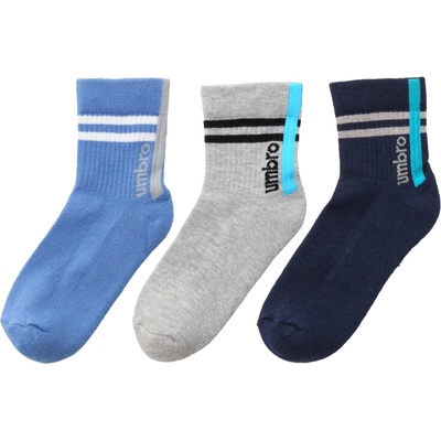 Umbro detské ponožky STRIPED SPORTS SOCKS JNR 3 pack tmavo modrá svetlomodrá sivá