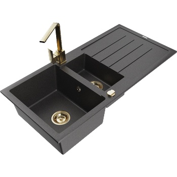 Mexen Andres гранитна мивка с 1, 5 камери с отцедник и кухненски смесител Rita, черен на точки - 6515-76-670300-50 (6515-76-670300-50)