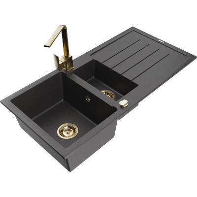 Mexen Andres гранитна мивка с 1, 5 камери с отцедник и кухненски смесител Rita, черен на точки - 6515-76-670300-50 (6515-76-670300-50)