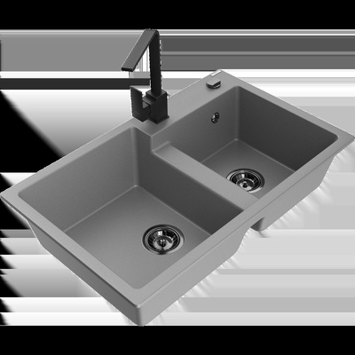 Tomas гранитна мивка с 2 камери и кухненски смесител Rita, сив - 6516-71-670300-70-B (6516-71-670300-70-B)