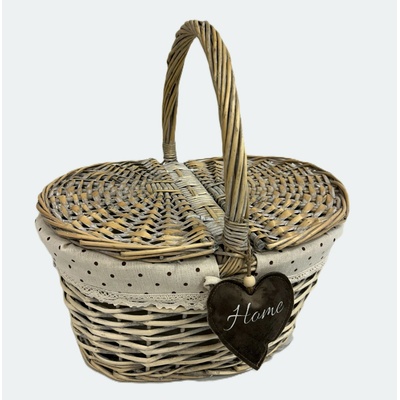 Vingo Proutěný piknikový koš se srdíčkem oválný
