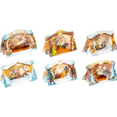 6 x Vianočné pohľadnice náboženské 3D priestorové betlehemy MIX