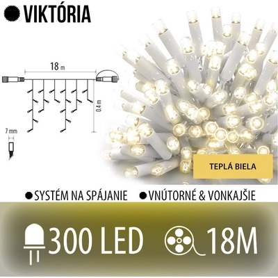 Viktória led svetelná záclona vonkajšia 300led 18m teplá biela biely kábel
