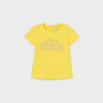 MAYORAL Тениска с къс ръкав basic в жълто за бебе момиче със сребристи глитери Майорал