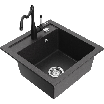 Mexen Vito гранитна мивка с 1 отделение и кухненски смесител Carla, черен на пръски - 6503-76-670700-70 (6503-76-670700-70)