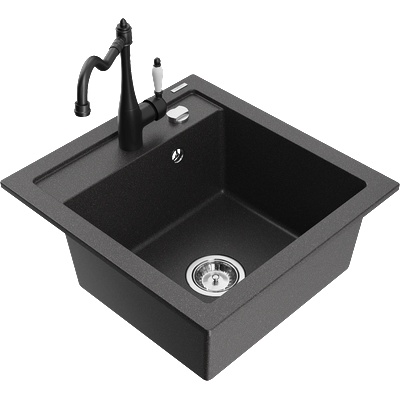 Mexen Vito гранитна мивка с 1 отделение и кухненски смесител Carla, черен на пръски - 6503-76-670700-70 (6503-76-670700-70)
