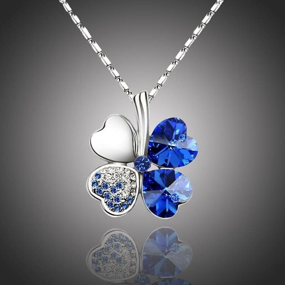 Sisi Jewelry Náhrdelník Swarovski Elements čtyřlístek pro štěstí NH1042-N9554-2 Modrá