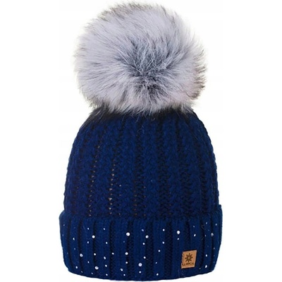 Fashionweek dámská zimní čepice s bambulí flísová podšívka JENOT WOOLK PEPE tmave modra