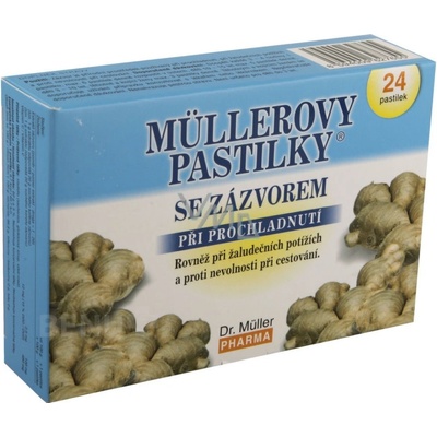 Müllerovy pastilky se zázvorem při prochladnutí žaludečních potížích pro nevolnosti při cestování 24 ks
